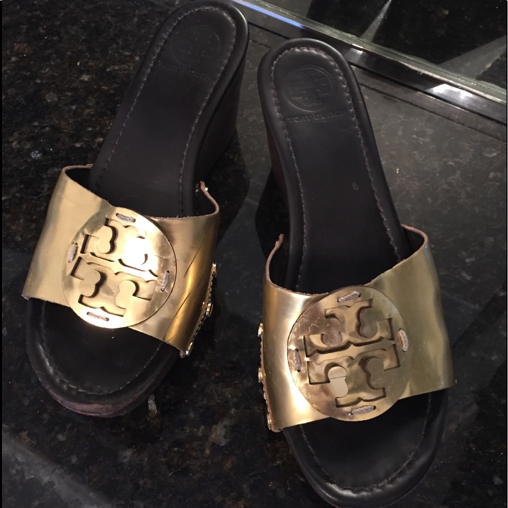 Tory Burch Gold wedge slide